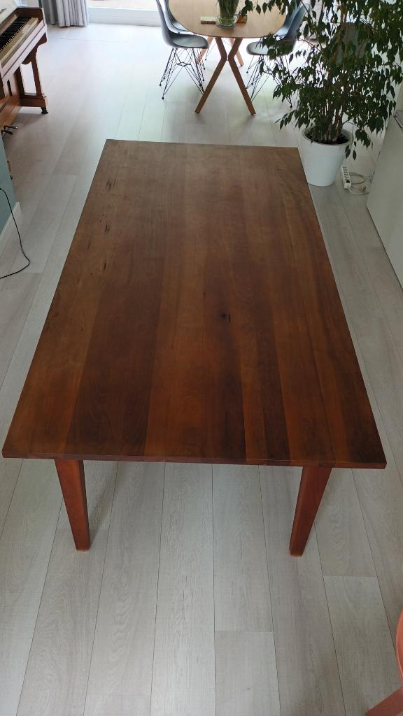 Massief kersenhouten eettafel, Ophalen, Gebruikt, 200 cm of meer, 50 tot 100 cm