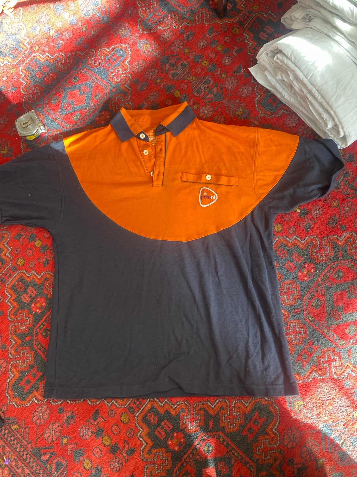 PostNL Polo Shirt - Oranje/Donkerblauw - Maat L, Ophalen of Verzenden, Gedragen, Maat 52/54 (L), Oranje