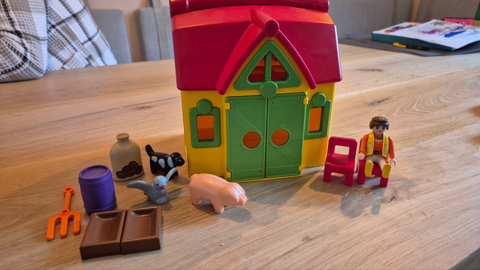 Playmobil 1.2.3 Boerderij met Dieren en Figuur, Kinderen en Baby's, Gebruikt, Gebouw, Complete set, 1.2.3