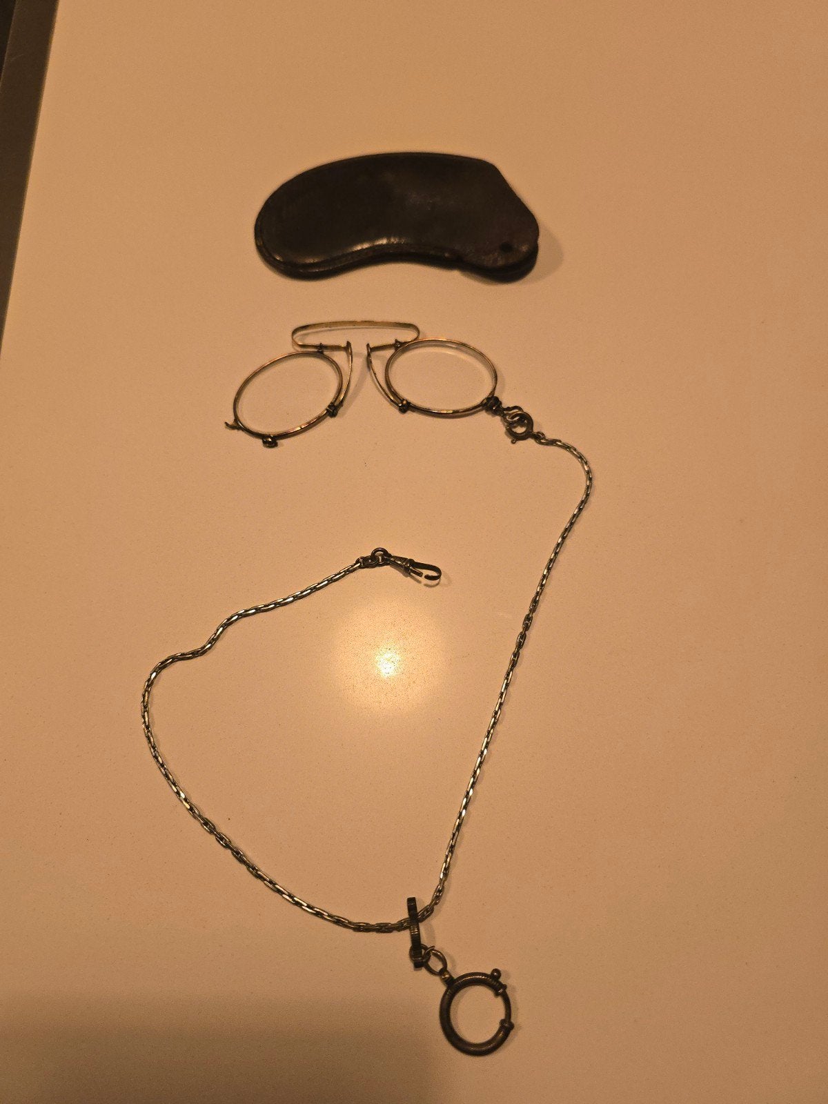 antieke pince-nez - knijpbril met etui en ketting €49 !!!, Ophalen of Verzenden