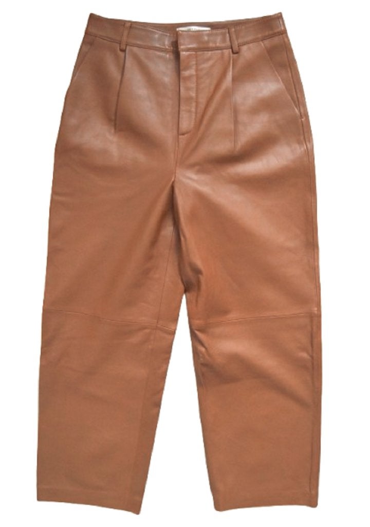 Gestuz lamsleren pantalon, leren broek, bruin, Mt. 38 / M, Maat 38/40 (M), Bruin, Ophalen of Verzenden, Zo goed als nieuw