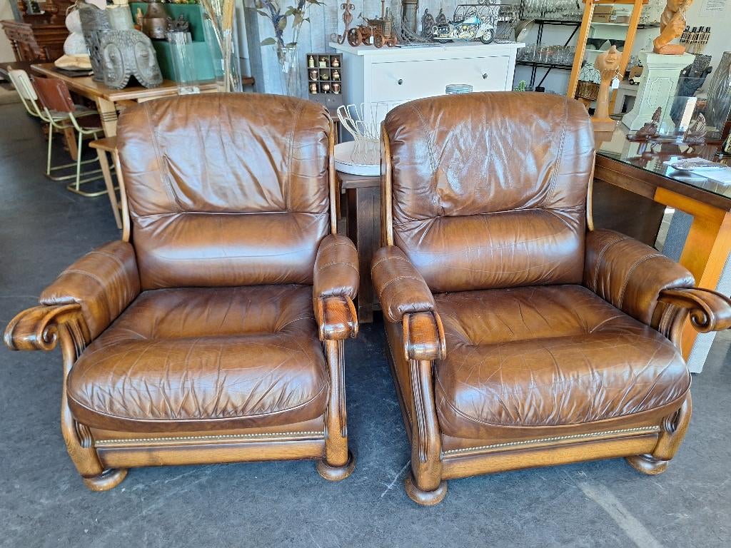 Fijne ouderwetse lederen fauteuils, Huis en Inrichting, Fauteuils, Ophalen, Gebruikt, Onbekend, 75 tot 100 cm
