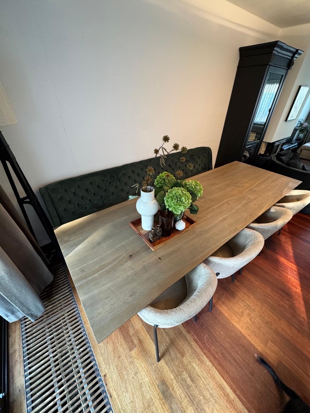 Eikenhouten eettafel met stalen kruispoot, Ophalen, 100 tot 150 cm, Eikenhout, 200 cm of meer