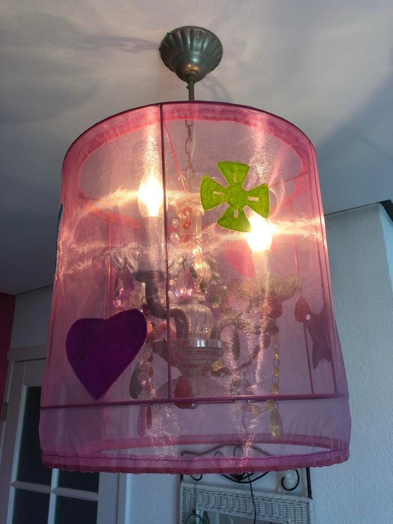 Roze K3 kroonluchter met 3 lampen en bevestigingsmateriaal, Ophalen of Verzenden, Gebruikt
