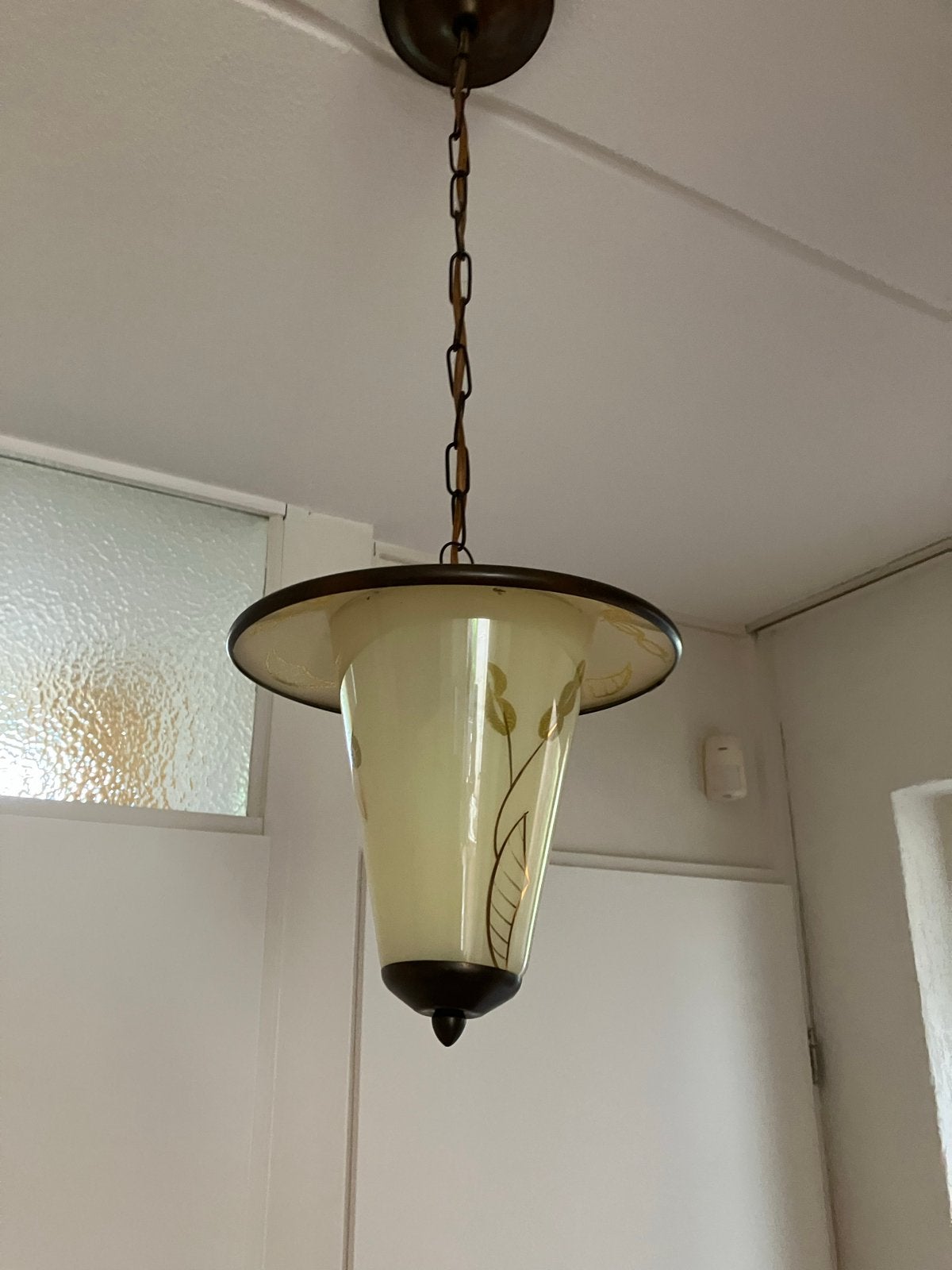 Vintage Art Deco Hanglamp met Bloemmotief, Ophalen of Verzenden, Gebruikt, Glas