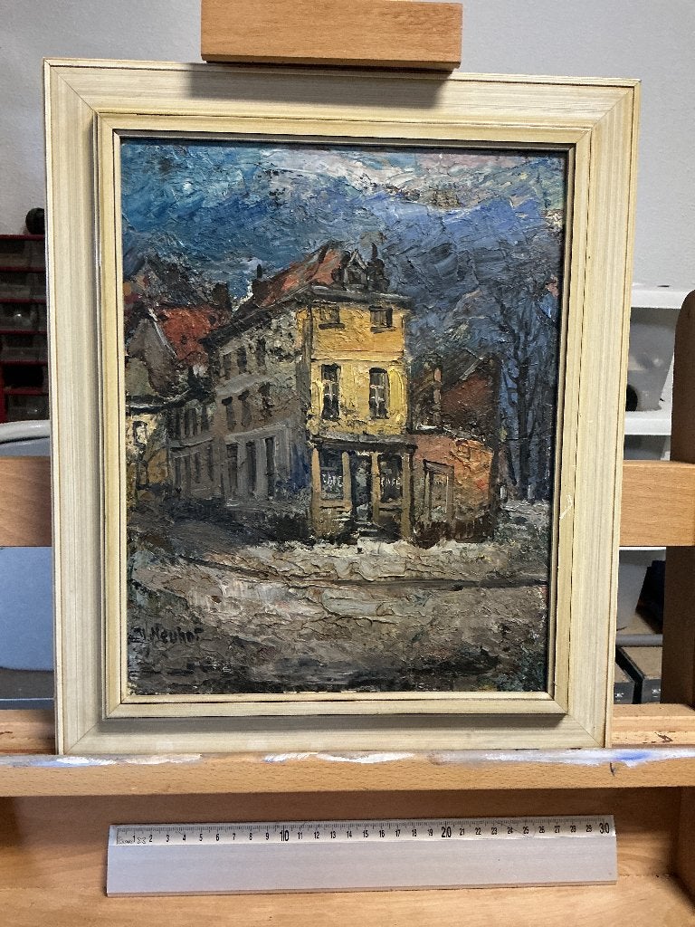 Schilderij van Walter Neuhof, Antiek en Kunst, Hout, Olieverf, Stadsgezicht, Gesigneerd