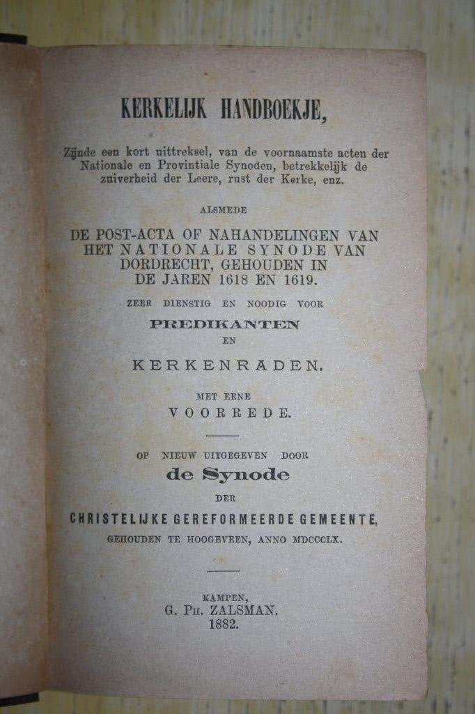 Kerkelijk Handboekje Synode Christelijke Gereformeerde 1882, Ophalen of Verzenden