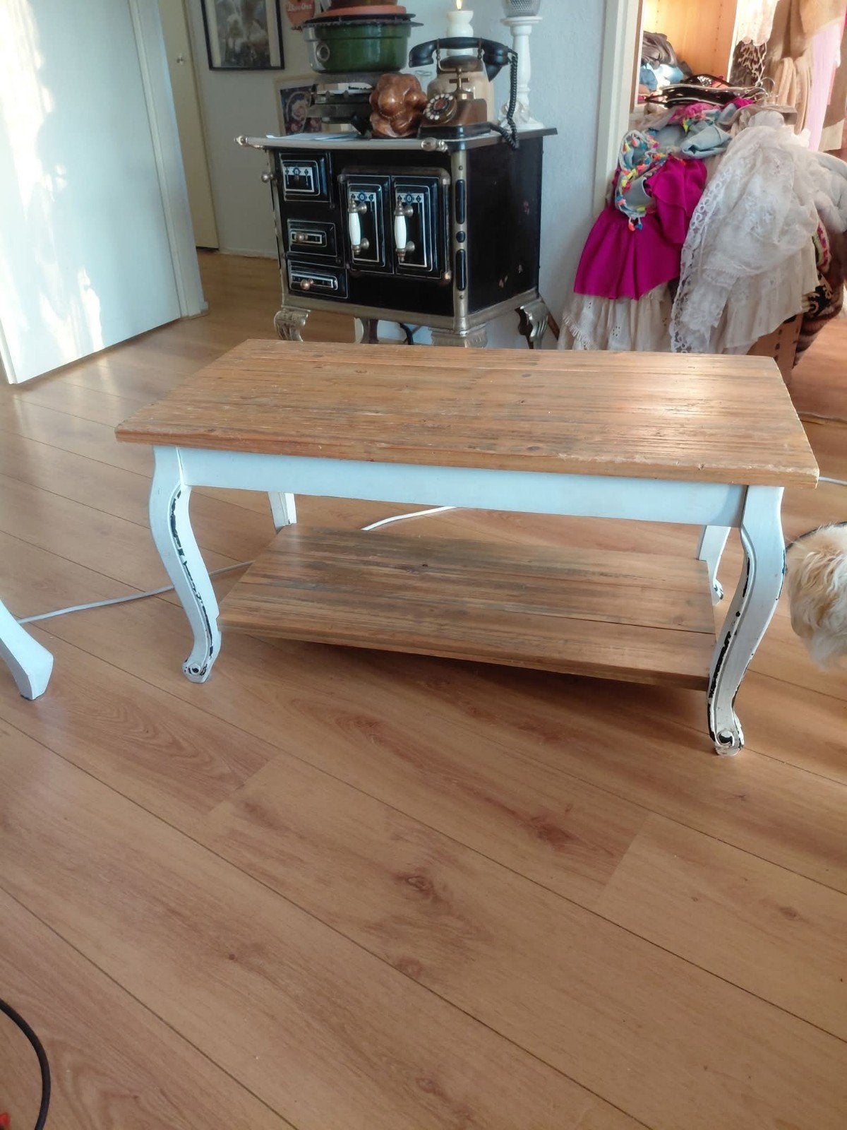 Rustieke salontafel met houten blad, Ophalen, Gebruikt, 50 tot 100 cm, 50 tot 100 cm