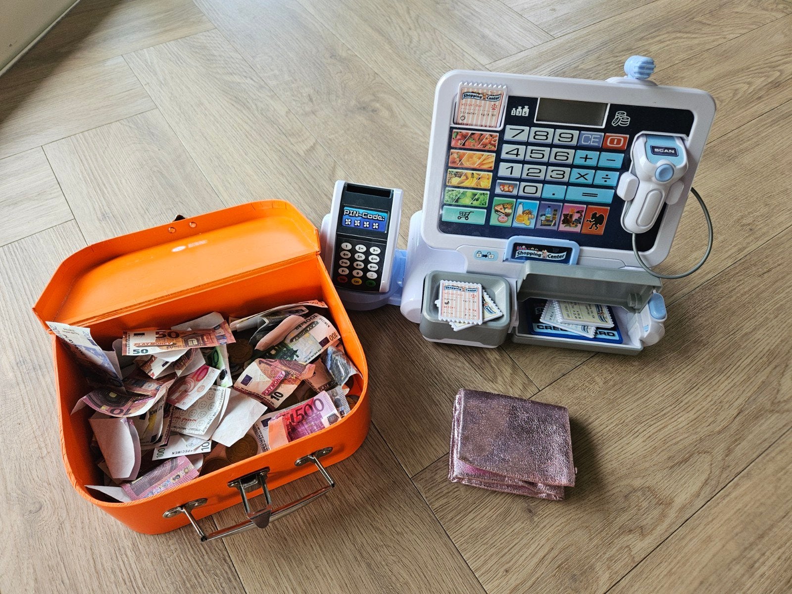 Speelgoed kassa met pinautomaat en speelgeld, Kinderen en Baby's, Speelgoed | Educatief en Creatief, Ophalen, Gebruikt, Rekenen