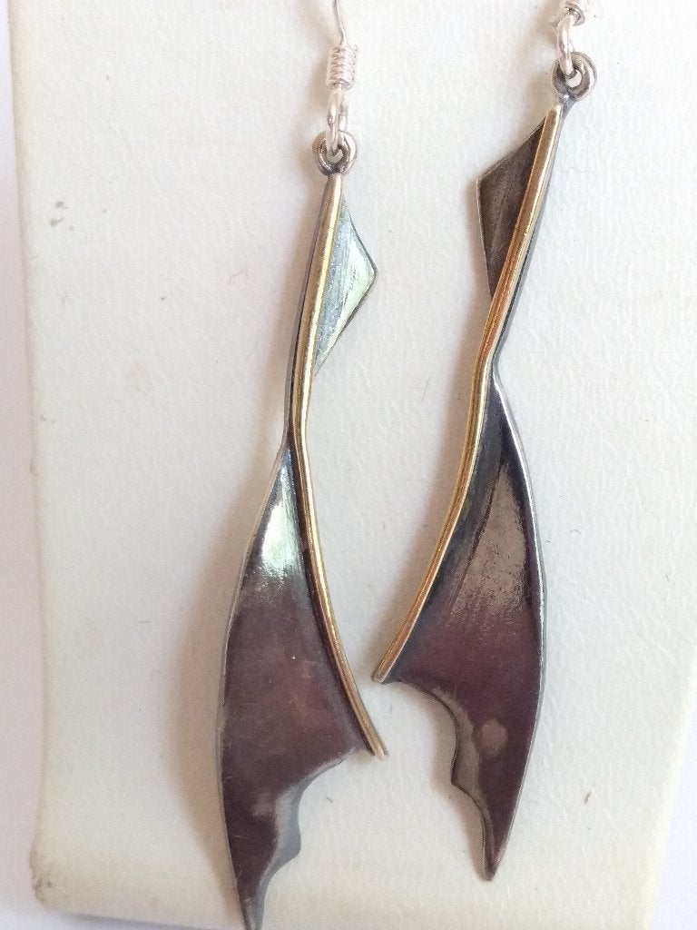 zilveren OORHANGERS 6 cm lang, deels 14 kt verguld, Hangers, Ophalen of Verzenden, Zo goed als nieuw, Zilver