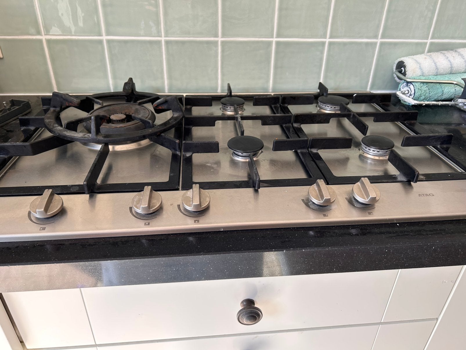 Gasfornuis 5 pits ATAG, Ophalen, Gebruikt, Minder dan 85 cm, Inbouw