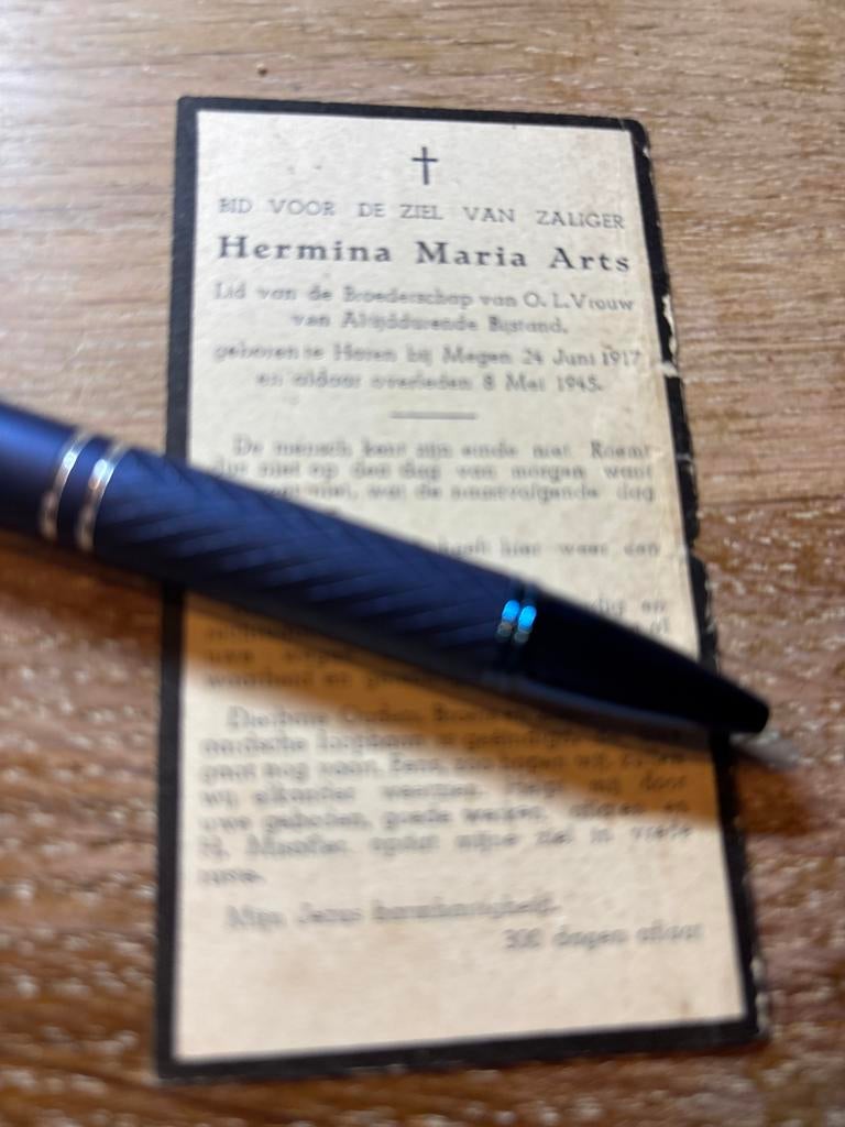 Arts Hermina 1917 Haren bij Megen 1945 -E00022, Verzamelen, Bidprentjes en Rouwkaarten, Ophalen of Verzenden, Bidprentje