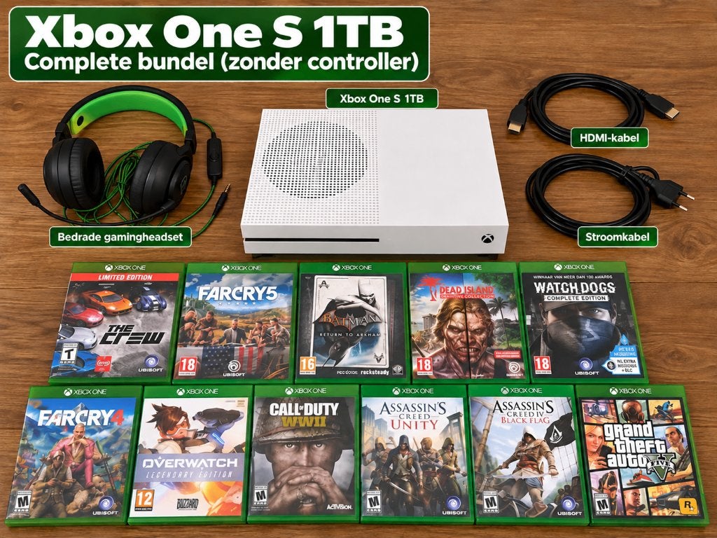 Xbox One S 1TB + 11 games + headset | Complete bundel, Avontuur en Actie, 1 speler, Ophalen of Verzenden, Zo goed als nieuw