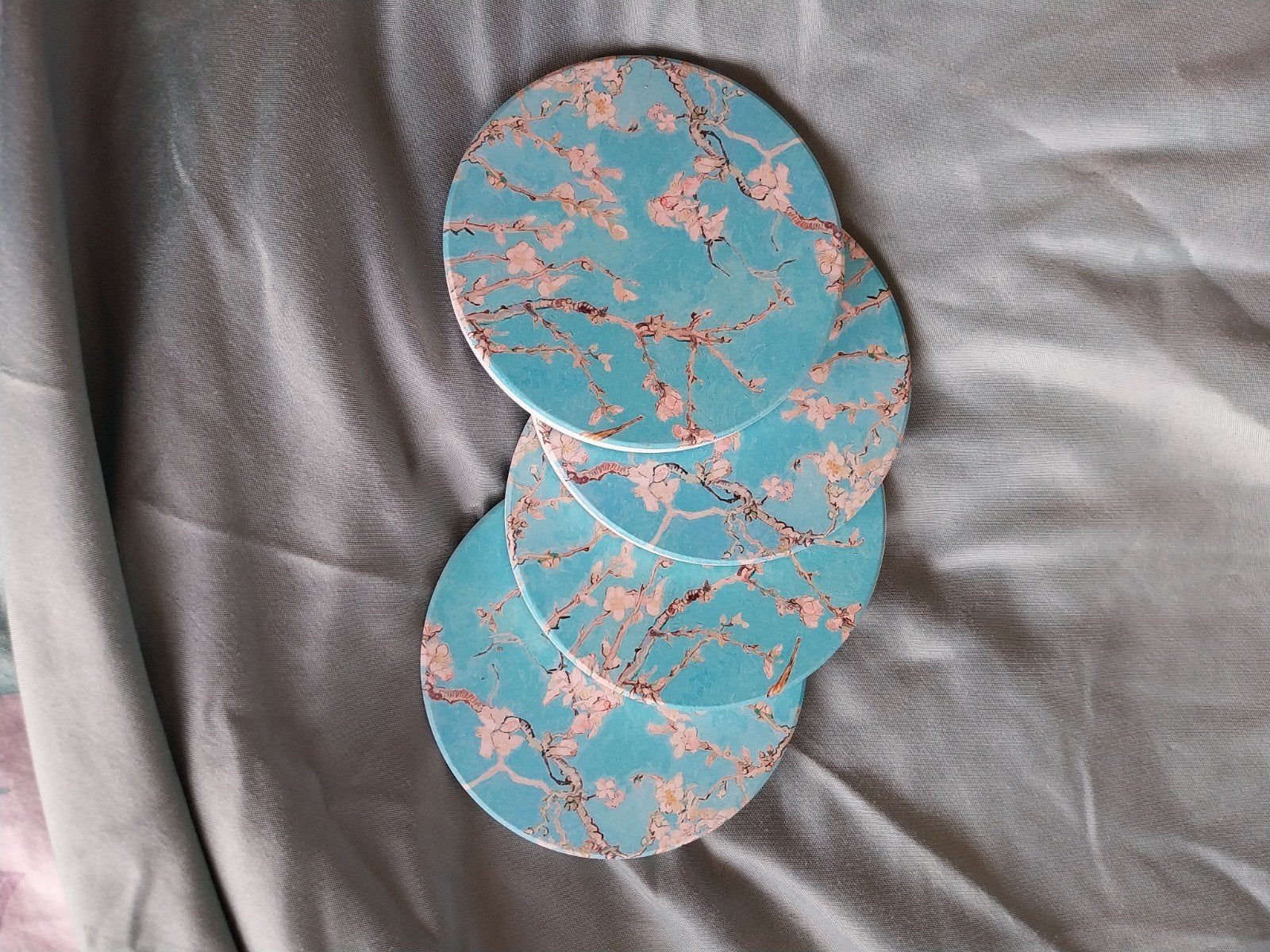 Set van 4 Van Gogh Amandelbloesem Onderzetters, Ophalen, Kurk, Glasonderzetter, Meerkleurig