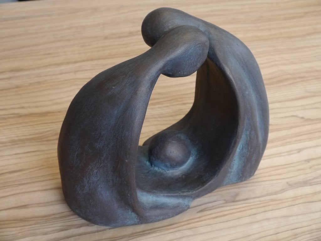 abstract rouw-beeld / man / vrouw / kind, Ophalen of Verzenden, Gepatineerd, 20 - 50 cm, Scène