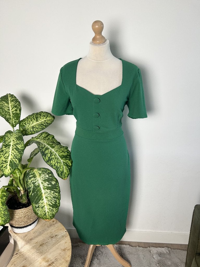 Vintage Chic maat 16 44 retro groene koker jurk 3516, Maat 42/44 (L), Ophalen of Verzenden, Zo goed als nieuw, Vintage Chic