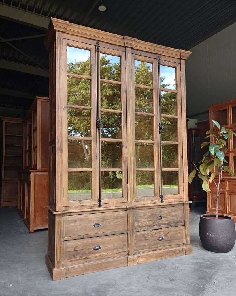 Hoge franse servieskast | Klassieke vitrinekast  #0372, Metaal, Gebruikt, -, 200 cm of meer