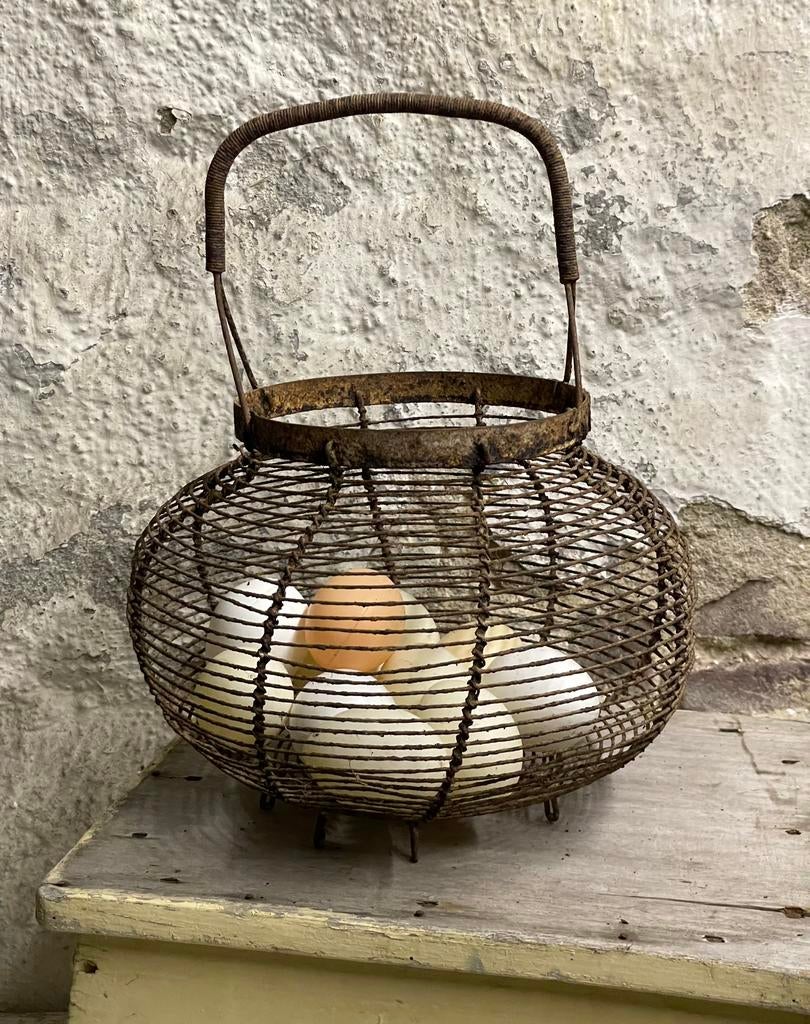 Brocante oude Franse draad eiermand (1), Ophalen of Verzenden