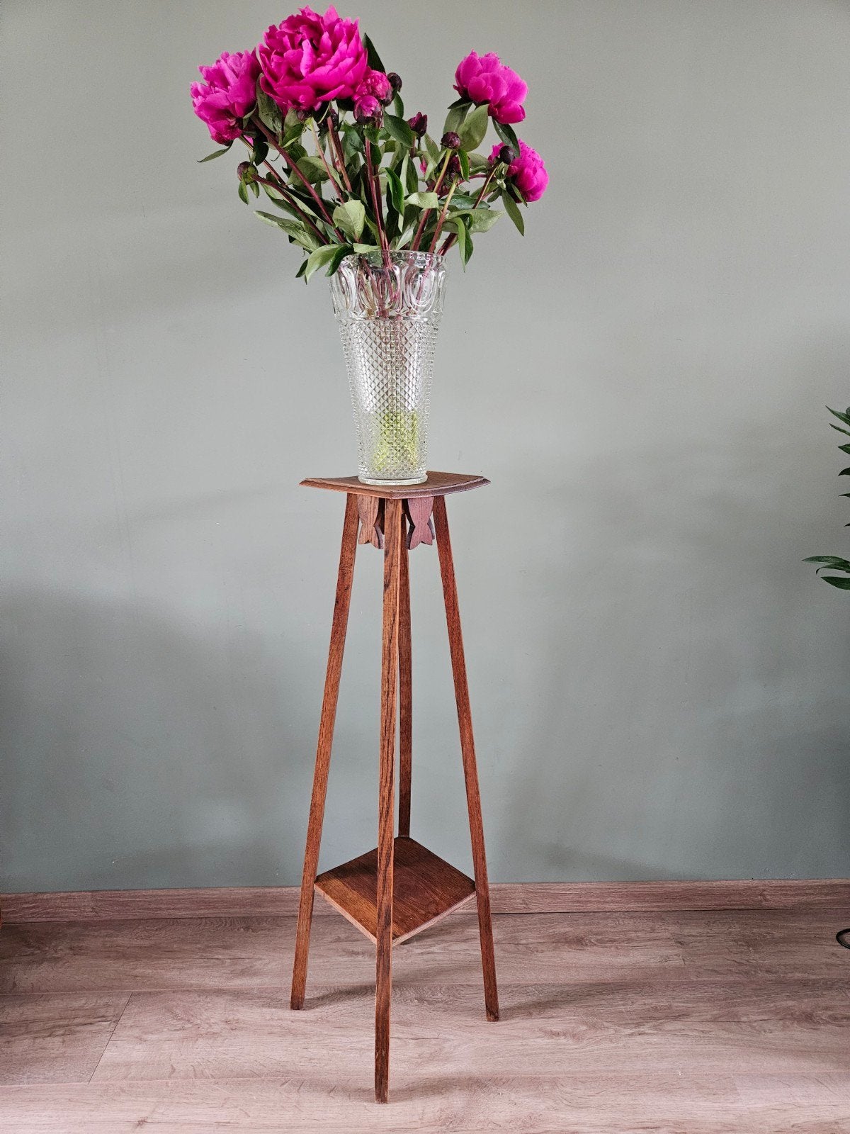 Antieke houten plantenstandaard / piedestal / plantentafel, Ophalen, Gebruikt, Hout