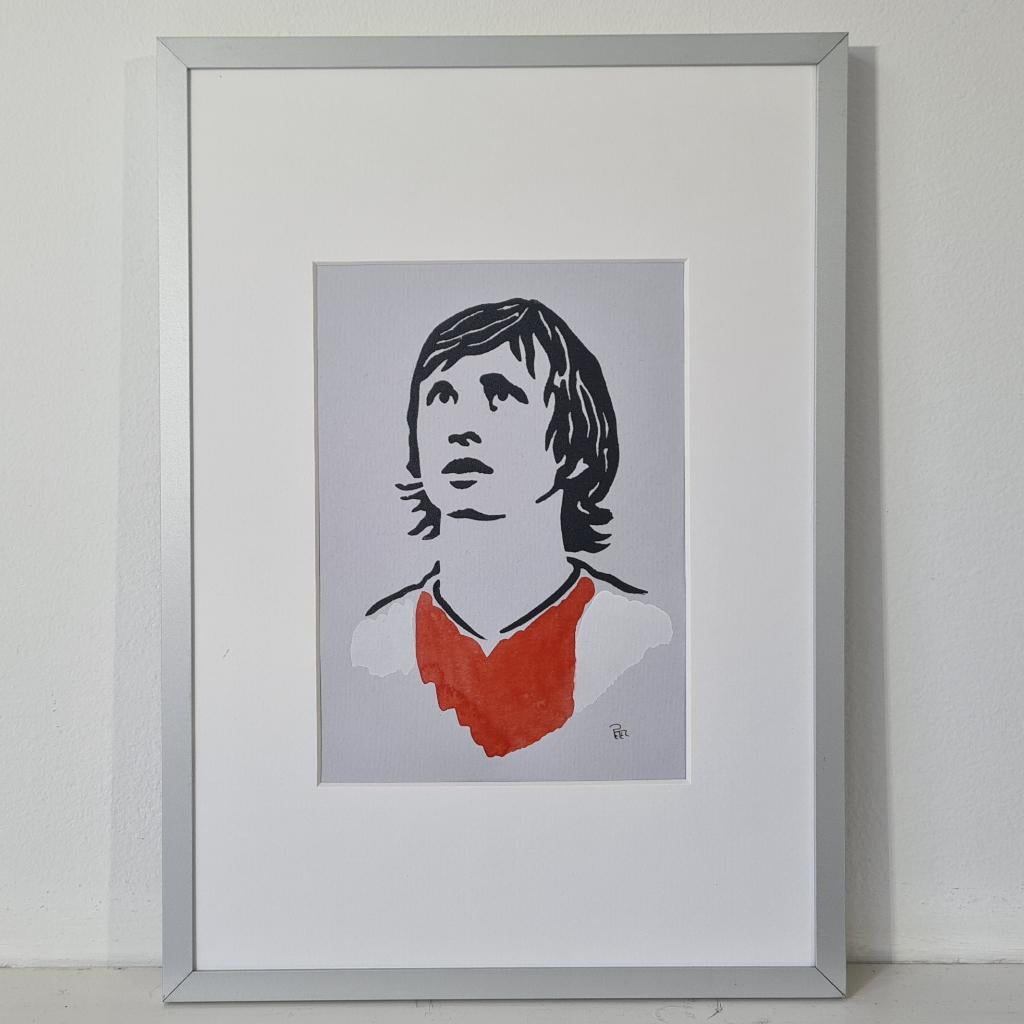 Johan Cruyff B (linodruk in aluminium lijst), Minder dan 50 cm, Oorspronkelijke maker, Nieuw, Ophalen of Verzenden