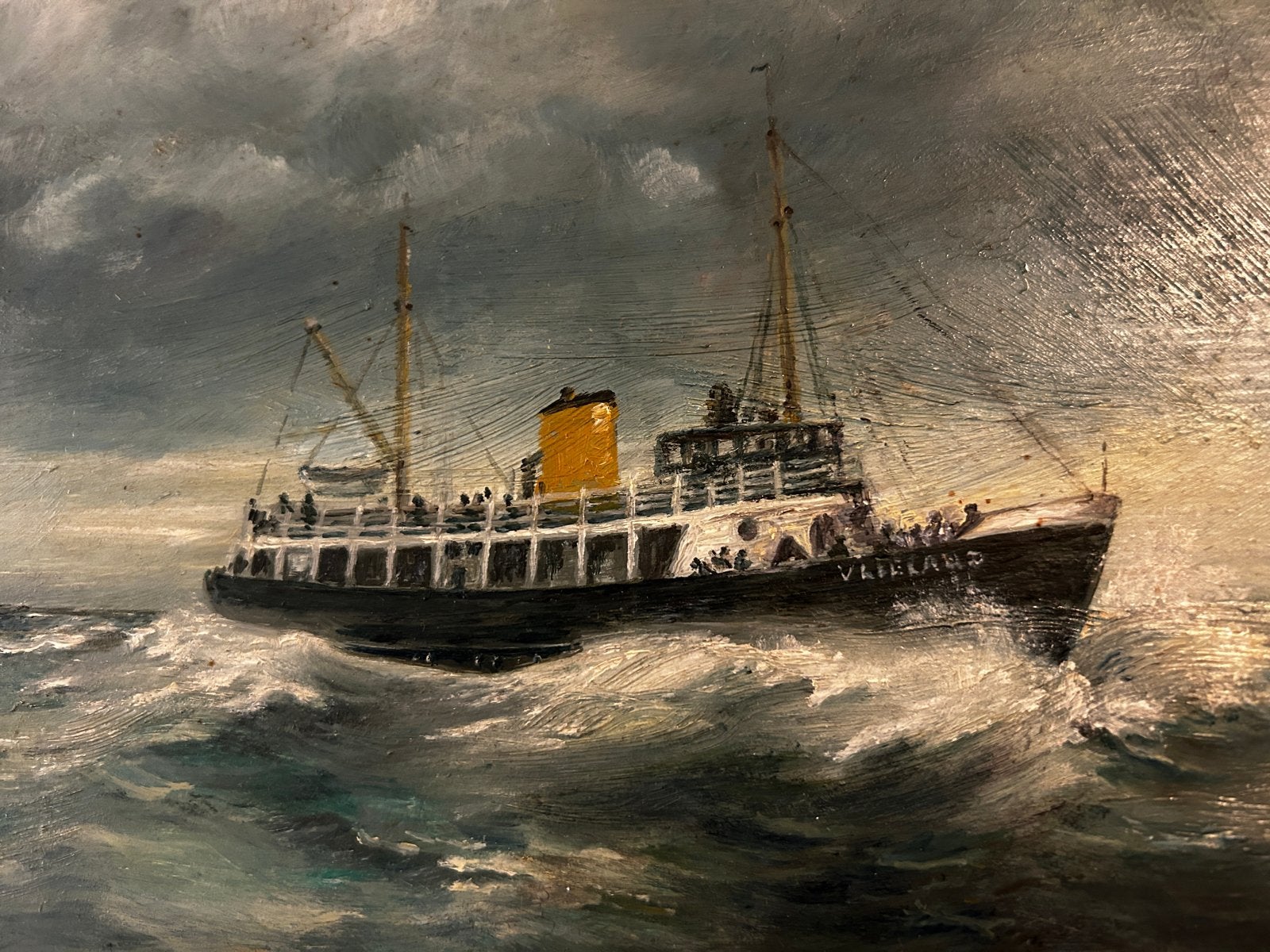 “ms. Vlieland” olieverf, Maritiem / water, Gedateerd, Doek, Realistisch