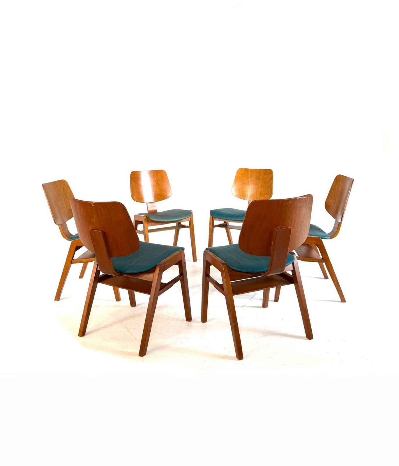 6x vintage plywood stapelstoel, stijl Egon Eiermann ‘60, Ophalen of Verzenden, Zo goed als nieuw, Nvt, Hout