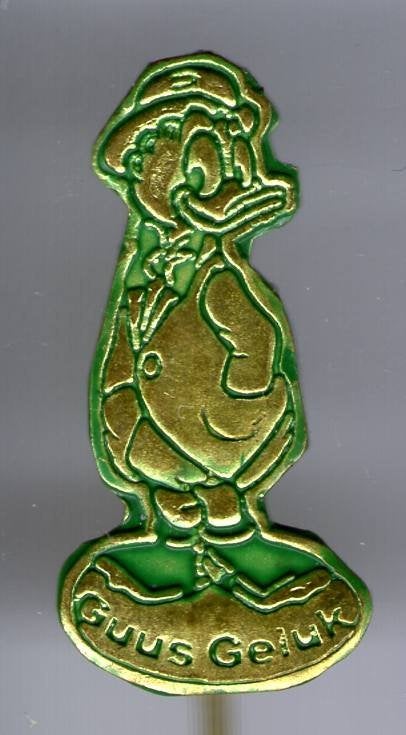 Guus Geluk groen op koper Walt Disney speldjes( R_106a), Verzamelen, Verzenden, Nieuw, Figuurtje, Speldje of Pin
