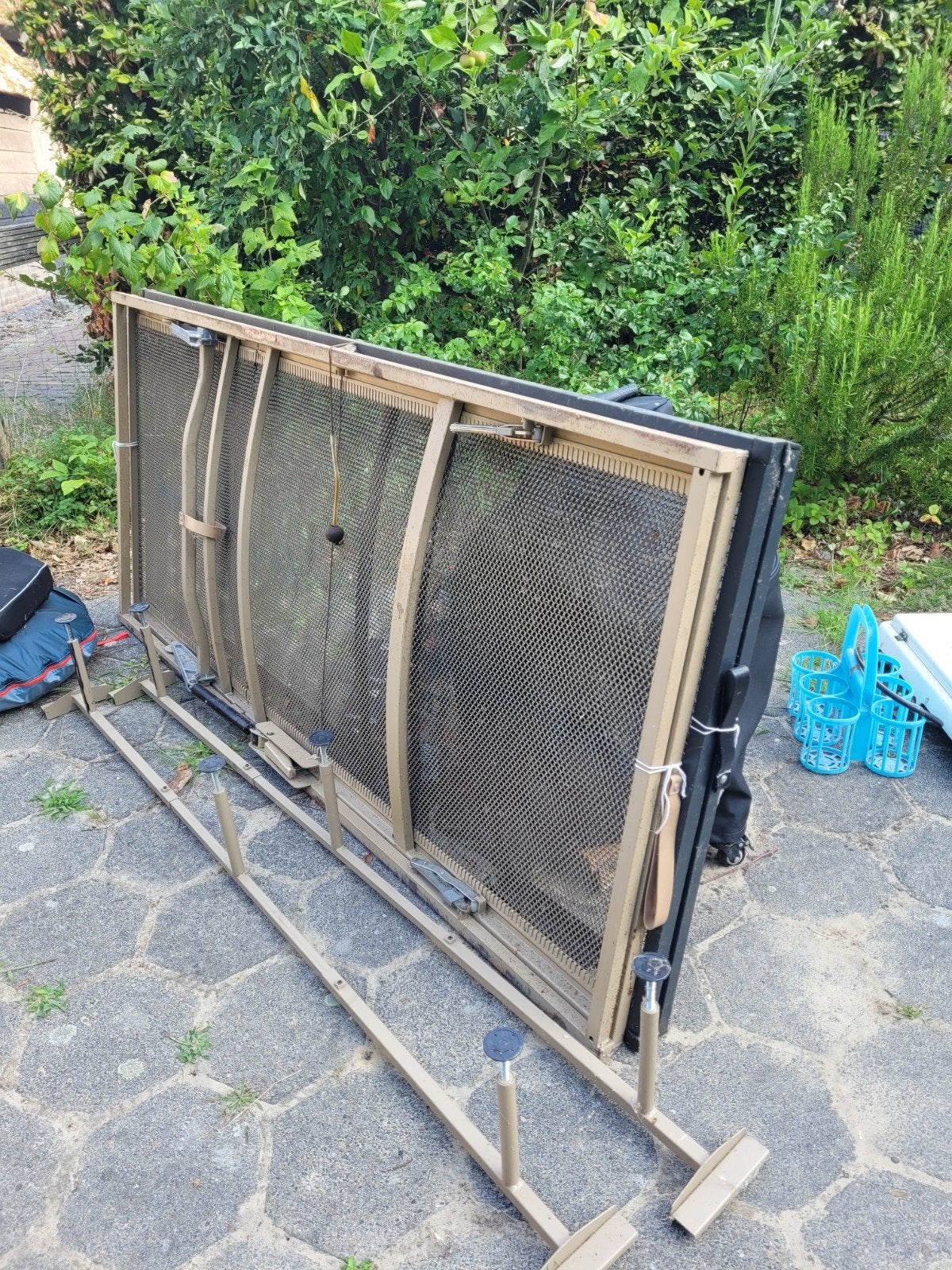 2 Auping spiralen 90x200, handmatig verstelbaar met poten, Ophalen, 90 cm, Beige, Tweepersoons