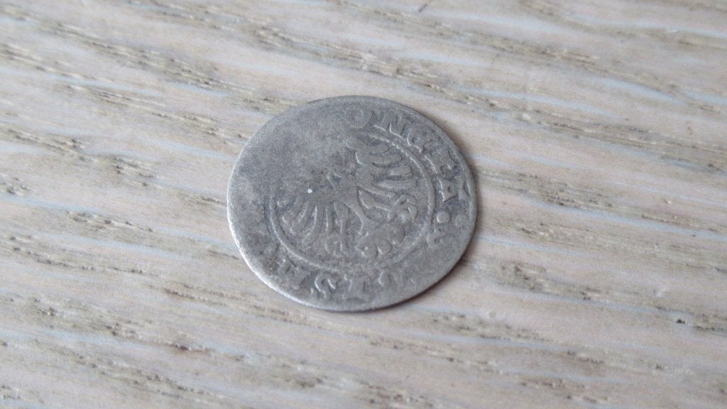 Zilveren middeleeuwse munt met afb adelaar/bodemvondst, Vóór koninkrijk, Zilver, Euro's, Ophalen of Verzenden