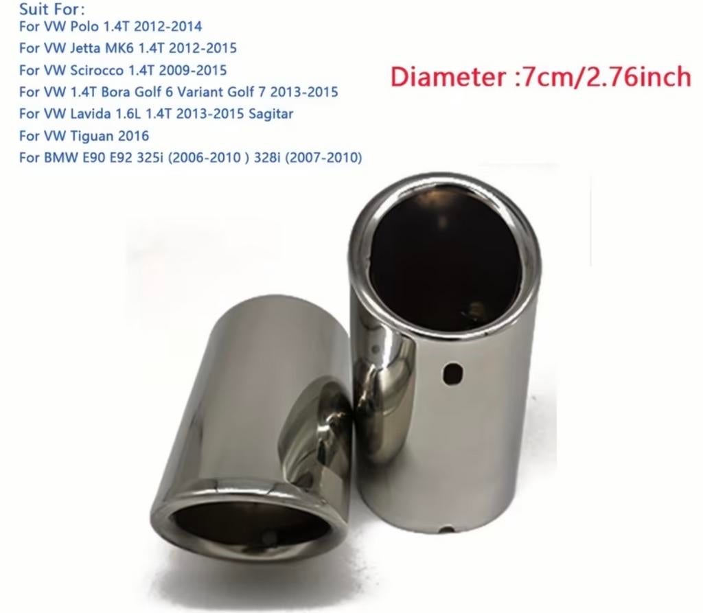 2x RVS Uitlaat Demper Tip 7cm Universeel VW BMW, Ophalen of Verzenden