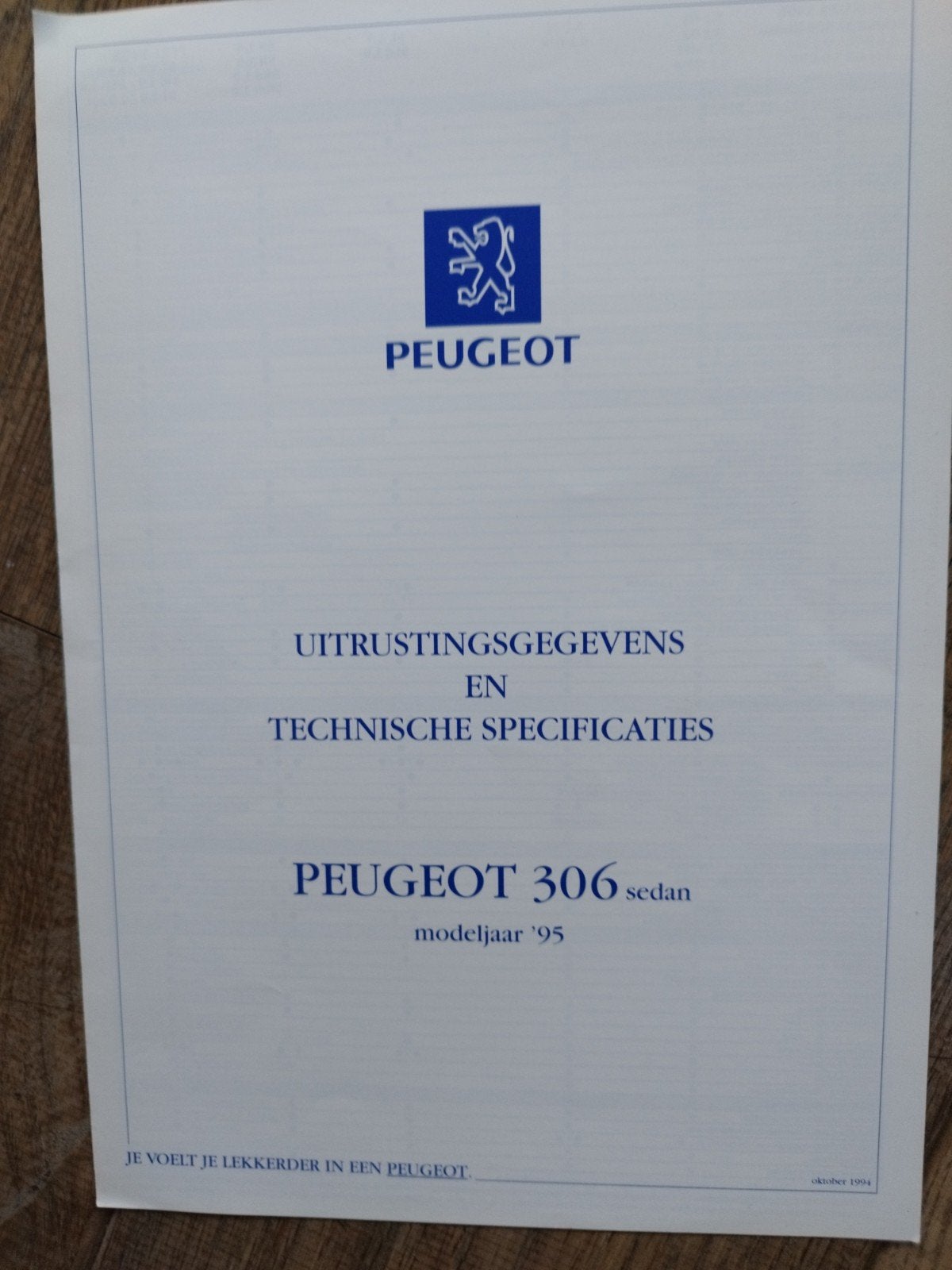 Peugeot 306 Sedan Uitrustingsgegevens en Specificaties 1994, Ophalen of Verzenden, Zo goed als nieuw, Peugeot, Peugeot