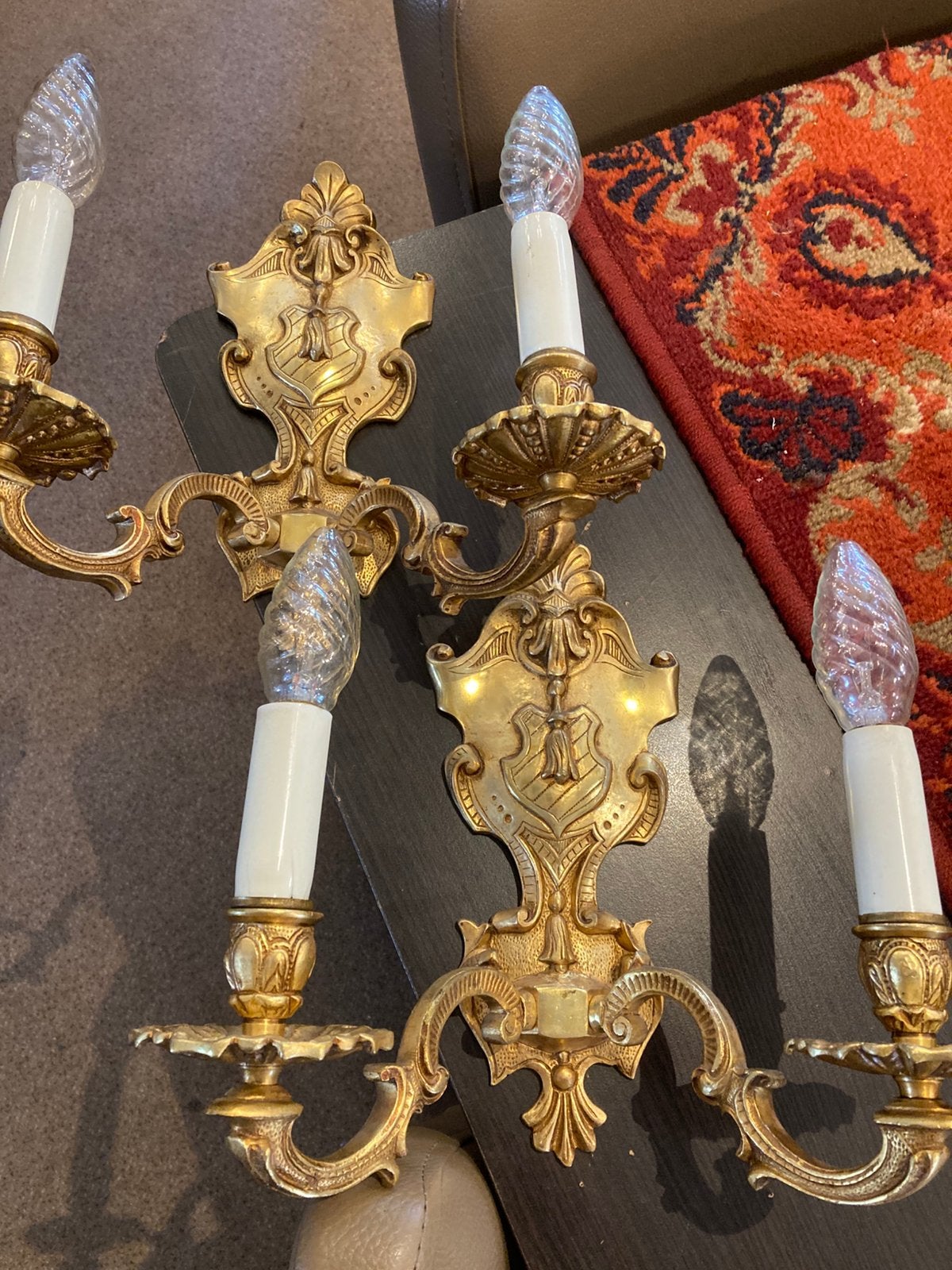 Koppel oude bronzen wandluchters, Antiek en Kunst, Antiek | Lampen, Ophalen