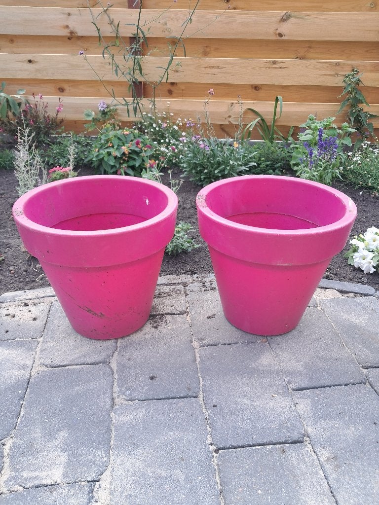 2 grote roze elho plantenbakken potten, Kunststof, Gebruikt, Minder dan 60 cm, Rond