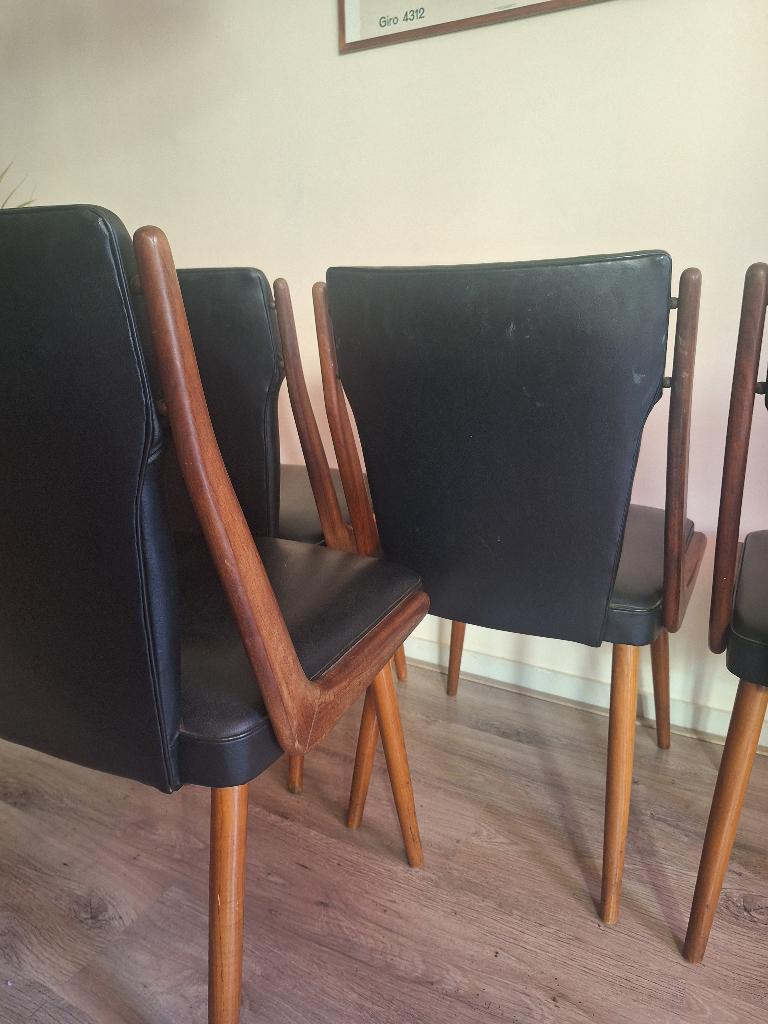 Vintage Deense Boemerang stoelen, Huis en Inrichting, Stoelen, Ophalen, Gebruikt, Bruin, Vintage Deens