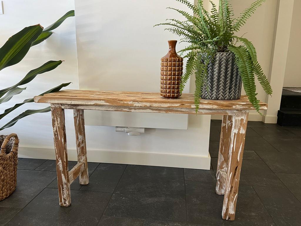 Vintage houten bankje/sidetable - 100x57x30 cm, Huis en Inrichting, Tafels | Sidetables, Ophalen, 50 tot 100 cm, Zo goed als nieuw
