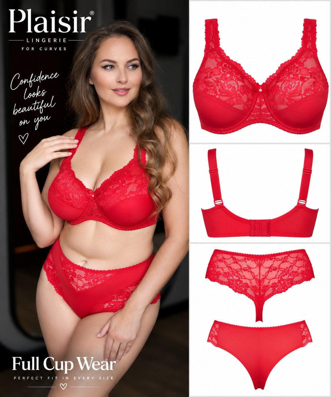 Plaisir Beate BH Set Rood | Grote Cupmaten | Nieuw, Kleding | Dames, Ophalen of Verzenden, Rood, BH
