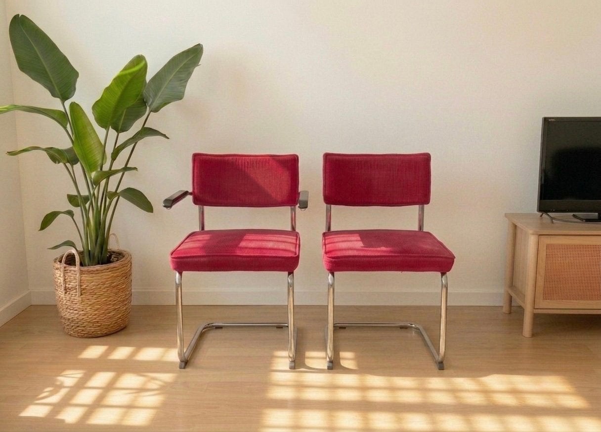 Retro rib eetkamerstoelen - rood, Ophalen, Zo goed als nieuw, Rood