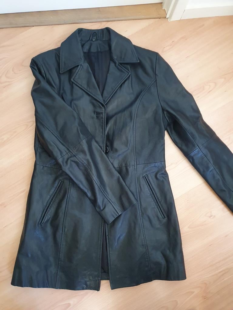 Zwarte leren jas, Ophalen of Verzenden, Gedragen, Maat 38/40 (M), Zwart