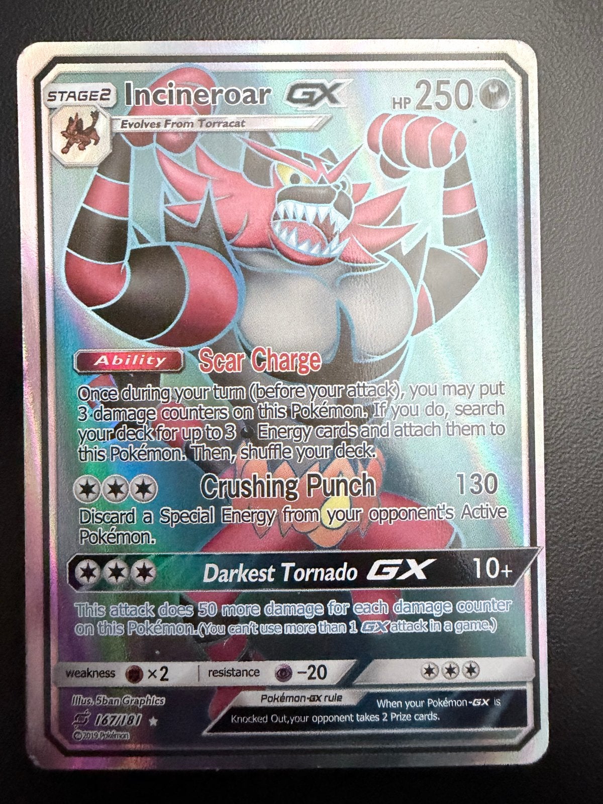 Incineroar GX Pokémon Kaart, Ophalen, Zo goed als nieuw, Losse kaart, Foil