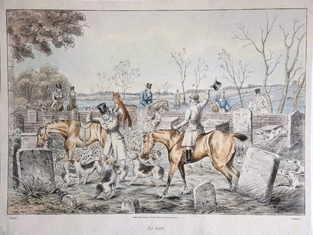L. Thompson naar Henry Alken ets met handkleur "The Death", Antiek en Kunst, Ophalen, Dagelijks leven, 1800 - 1899, Ets
