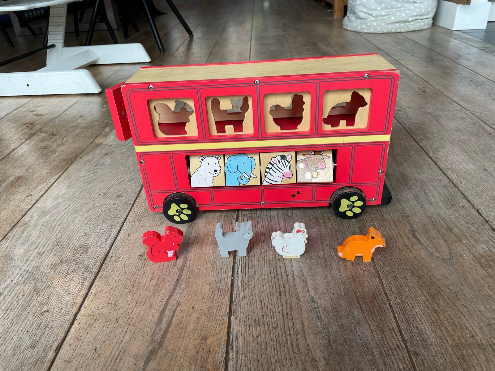 Houten sorteerbus met dierenfiguren - Bigjigs, Kinderen en Baby's, Speelgoed | Houten speelgoed, Ophalen, Gebruikt, Overige typen