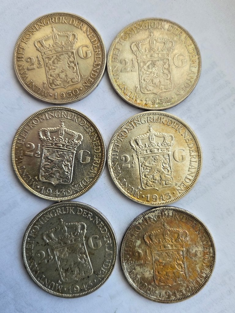 6 Rijksdaalders., Setje, Zilver, Ophalen of Verzenden, Koningin Wilhelmina