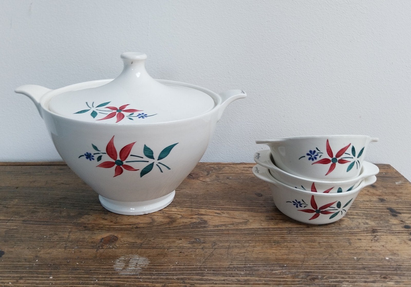 Vintage soepterrine met soepkoppen, Antiek en Kunst, Antiek | Servies los, Ophalen of Verzenden