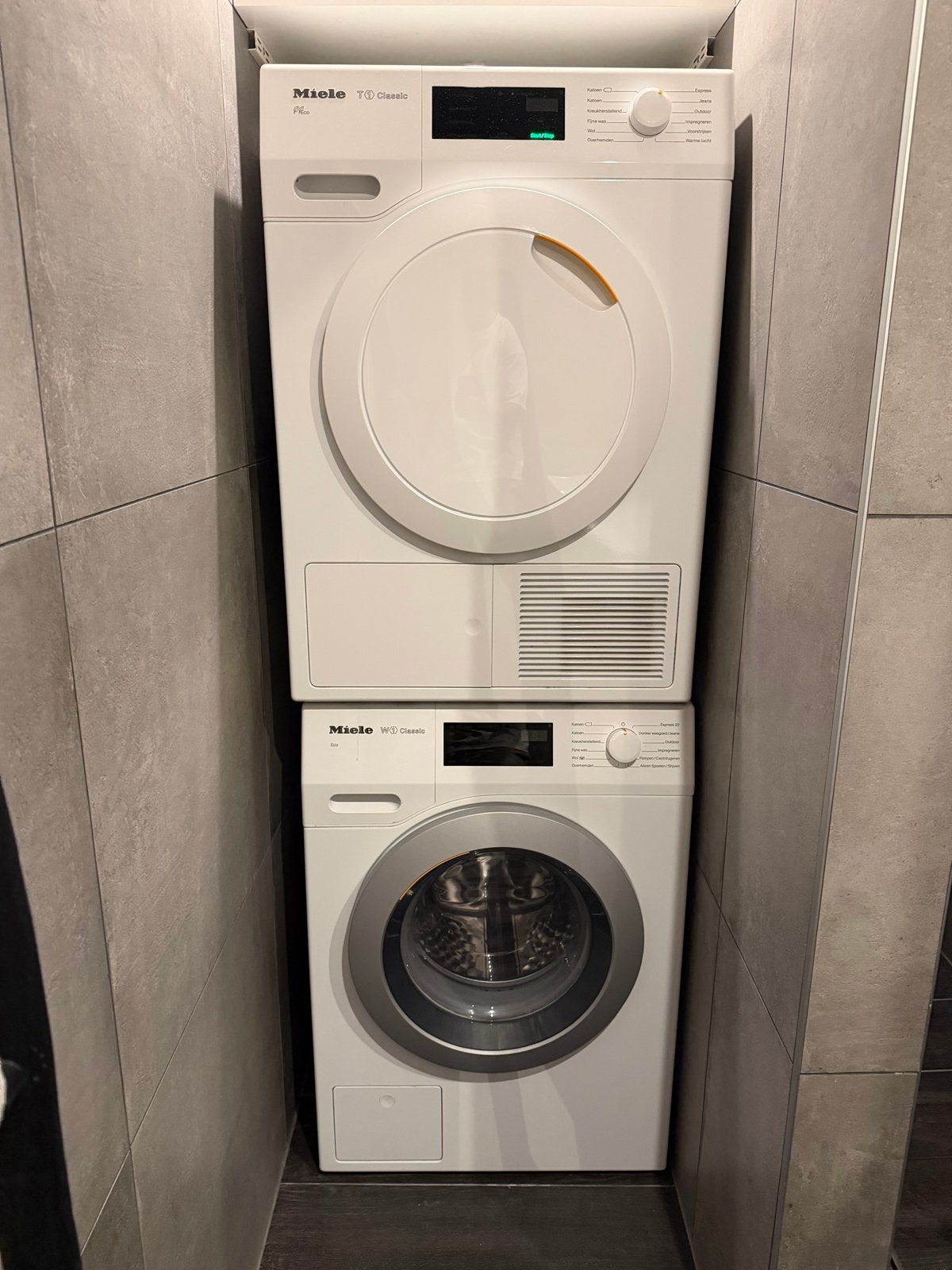 Miele W1 Classic Wasmachine & T1 Classic Wasdroger Set, Ophalen, 8 tot 10 kg, Zo goed als nieuw, 85 tot 90 cm