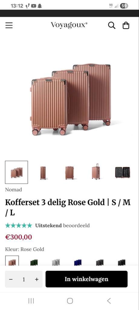 Kofferset 3-delig Rose Goud - S/M/L, Sieraden, Tassen en Uiterlijk, Koffers, Wieltjes, Hard kunststof, 45 tot 55 cm, Ophalen of Verzenden