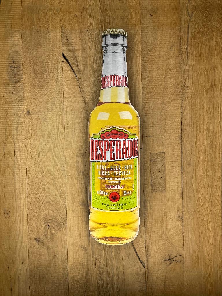 Reclamebord Desperado fles groot, aluminium, afm 18x70 cm, Ophalen of Verzenden, Nieuw, Reclamebord