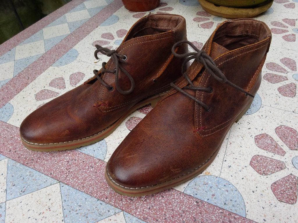 Maat 42 * Bruin lederen Outfielder Veterboots, Bruin, Verzenden, Outfielder, Zo goed als nieuw