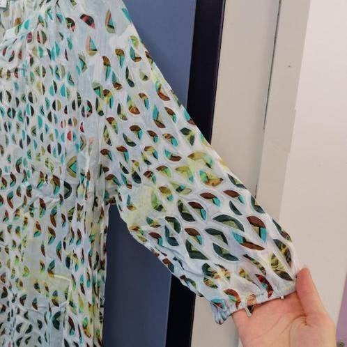 Erfo Pure top / shirt 3/4 mouwen blauw bruin print 46 39333, ., Erfo, Maat 46/48 (XL) of groter, Ophalen of Verzenden