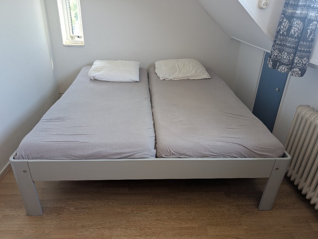 Tweepersoons grijs Auping Auronde bed, verstelbaar., Ophalen, Auping design, Tweepersoons, 180 cm