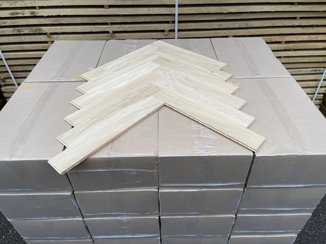 84m2 Eiken Visgraat Parket - Multiplank - Onbehandeld, Nieuw, Minder dan 50 cm, 10 m² of meer, Hout